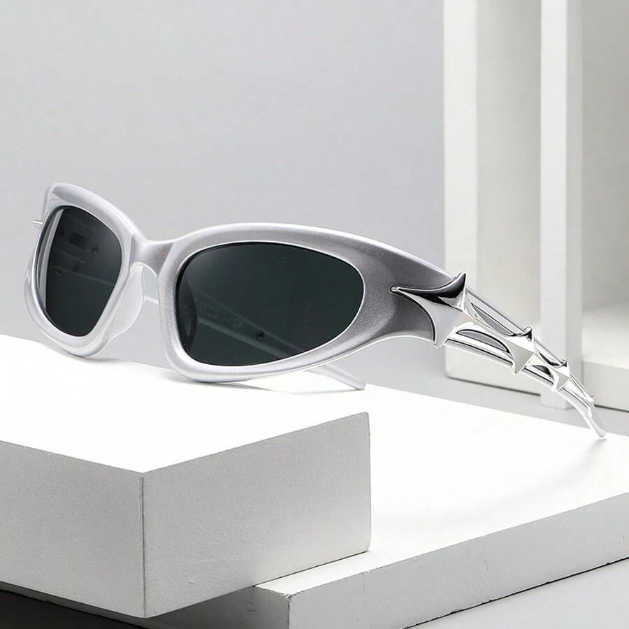 shirui 男女通用赛博朋克未来派时尚骑行眼镜，PC 镜框抗变形，镜片保护眼睛，嘻哈时尚街头风格时尚配饰眼镜，适合夏季海滩度假、户外、旅行 - A - 查看 1