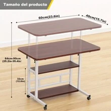 Escritorio Elevable con Ruedas y 3 Niveles, Mesa Auxiliar Ajustable para Laptop 60*40cm - Granate - Ver 3