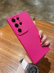 1pc Magenta Solid Color Phone Case, Lens Protection Phone Case, Compatible With IPhone & Galaxy - Hot Pink - View 3