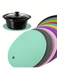 Bộ 4 tấm lót đĩa tròn chịu nhiệt đa năng, miếng lót nồi chống trượt và miếng lót bàn, thích hợp để đựng phụ kiện nhà hàng và chăn dã ngoại - Lý tưởng cho gia đình, tụ tập ngoài trời và dã ngoại; tấm lót đĩa nhẹ và di động để dễ sử dụng! - Nhiều màu - Xem 1