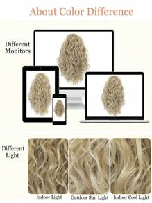 12inch Ponytail Extension Curly Hair Claw Clip Drawstring Ponytail Extensions (Bleach Blonde With Brown Highlights) Hair Pieces For Women Synthetic Friendly Fiber - Gold - View 9