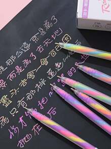 1pc/6pcs Colorful Painting Spiral Gel Pens, (6PCS/Box) Random Color Styles, Gradient Color Journaling Pens, Dreamlike Doodle Rainbow Pens, Multi-Color In One Pen, High-Quality Creative Student Stationery Gel Pens, DIY Doodle Drawing Pens, Suitable For Students Colored Greeting Cards