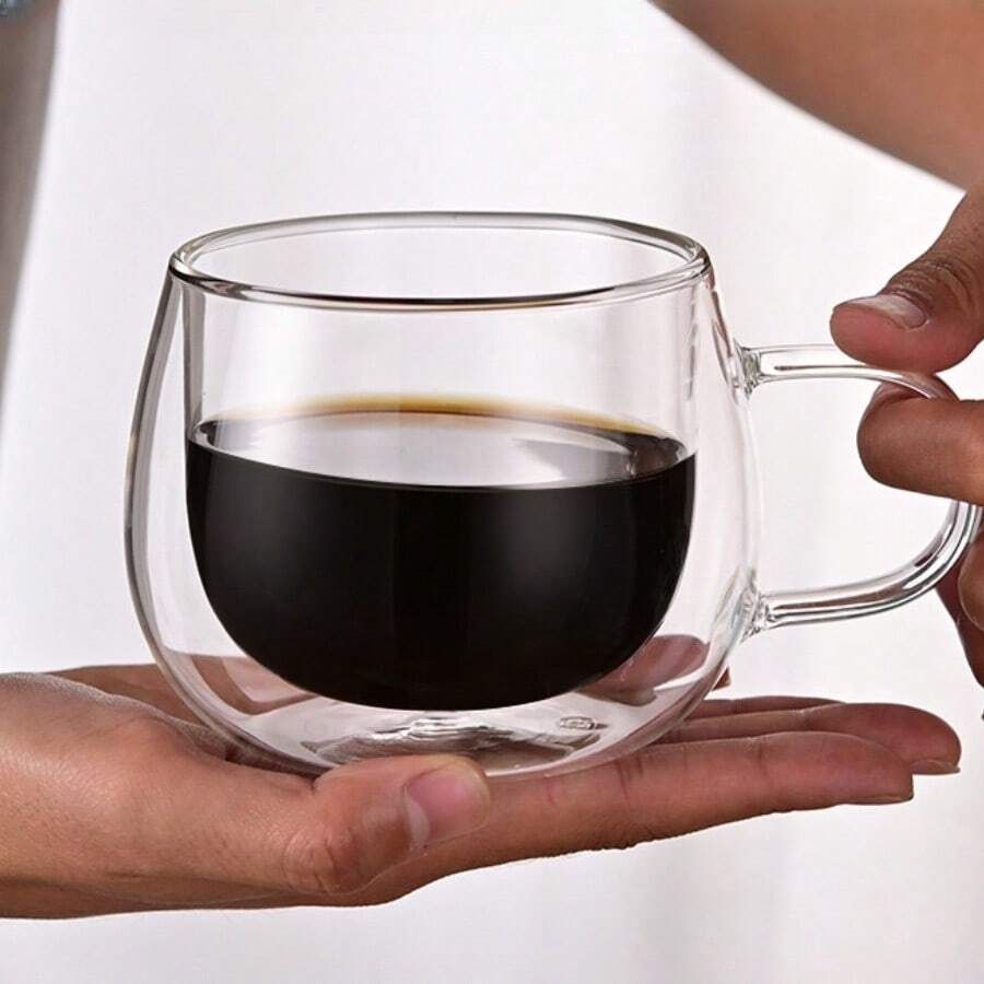 2 件/盒盒装双层透明高硼硅玻璃杯，高档礼品，家用，简约，耐热，带手柄咖啡/茶杯 - Clear - 查看 1