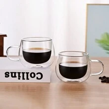 2 件/盒盒装双层透明高硼硅玻璃杯，高档礼品，家用，简约，耐热，带手柄咖啡/茶杯 - Clear - 查看 8