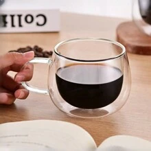 2 件/盒盒装双层透明高硼硅玻璃杯，高档礼品，家用，简约，耐热，带手柄咖啡/茶杯 - Clear - 查看 3