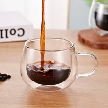 2 件/盒盒装双层透明高硼硅玻璃杯，高档礼品，家用，简约，耐热，带手柄咖啡/茶杯 - Clear - 查看 9