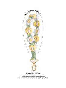 1pc Handmade Woven Floral Phone Lanyard & Key Chain Charm