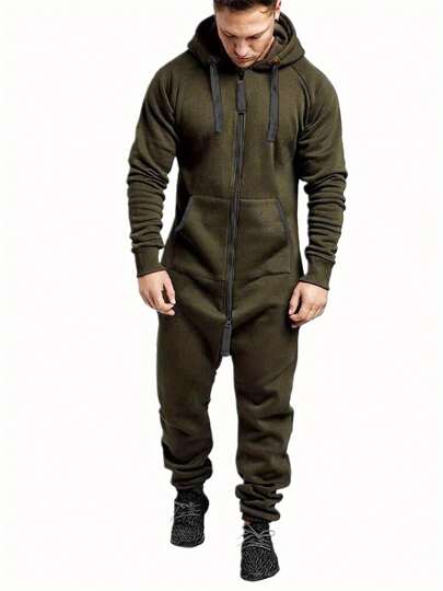 Men's Jumpsuits Long Sleeve Zipper Up Overalls One-Piece Pajamas