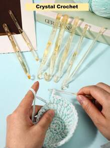 8pcs/Set Crochet Hooks Set With Crystal Handles And 15cm Length For Comfortable And Easy Crocheting 4-12mm Sizes - Transparent - View 1