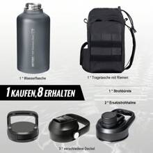 OneTigris Tactical Half Gallon Water Bottle With Straw - 64 Oz Vacuum Insulated Stainless Steel Water Jug, Leakproof Sport Bottle With 3 Lids, Paracord Handle & MOLLE Water Pouch For Outdoor - 灰色 - 查看 7