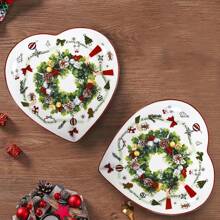 1 pieza Plato de porcelana con forma de corazón de 8 pulgadas, vajilla nueva de hueso de china para decoración navideña en la mesa, apto para lavavajillas, regalo para el Día de la Madre - Verde - Ver 3