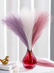 18pcs-Artificial Reed Purple Color Grass Boho Decor Faux Pampas Grass Large Tall Fluffy Artificial Fake Flower Bulrush Reed Grass For Autumn Vase Filler Farmhouse Home Kitchen Bohemian Decoration, Room, Wedding Party Decor Gifts Birthday Graduation,Fall Decor,Autumn,Fake Plants