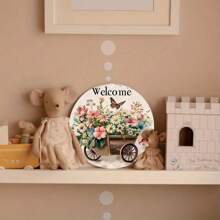 1 Peça Placa de Boas-Vindas Redonda de Madeira de 8 Polegadas com Design Floral e de Borboleta, Decoração de Parede Vintage. Adequado para Varanda, Casa, Entrada, Ótimo Presente para Decoração de Quarto de Amigos, Decoração de Jardim, Decoração de Casamento, Decoração de Casa