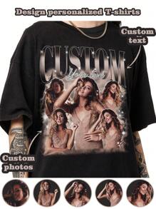 Customized Gift For Thanksgiving, Christmas, Logo | Business | Wedding Gift | Party | Birthday Gift | Halloween Costume | Christmas, Personalized Photo T-Shirt, Customize Girlfriend T-Shirt, Love My Girlfriend, Customize Retro Photo T-Shirt - Black - View 1