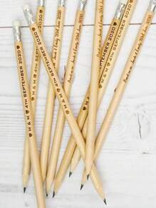 1/5/10/20/50/100pcs Customized Engraved Pencils, Personalized Text Pencils, Personalized Pens, Custom Wedding Gifts, Customized Pencils, Bulk Wedding Guest Favors, Custom Erasable Children Pencils, Sketch Pencils With Erasers, Reusable Pencils, Wood Color, White, Vintage, Personalized, Unique, His Custom Gift, Her Gift, Family, Friends, Kids, Students, Workers, Clients, Business/Work/Office, School Back To School - Multicolor - View 3