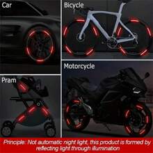 Multipurpose Reflective Strips, Car Wheel Hub Reflective Stickers, Bike/Motorcycle/Stroller Reflective Tape, Easy To Use, Aesthetic And Safe, Self-Adhesive, Reusable - View 3