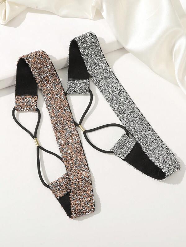 1 Pc Women's Elastic Wide Headband With Bling Crystal Diamond Decoration Hair Band Turban Headband Sweatband