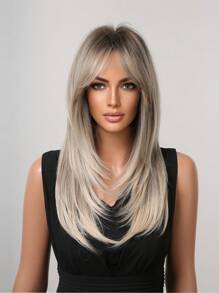 18 Inch Fashion Butterfly Haircut Gradation Gray Brown Hair Wigs Synthetic Middle Part Hair Wigs For Y2K Girls FLASH