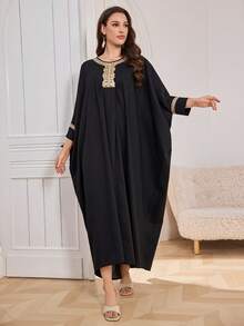 Arabic High-End Fashion Long Loose Robe & Traditional Abaya For Women, Modest Kaftan - Black - View 5