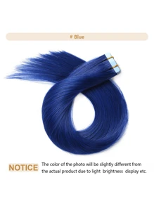 Seamless Tape In Hair Extensions Human Hair Straight Extensions Skin Weft Adhesive Glue On Salon Quality For Woman 20PCS/30g Halloween Costumes - SBlue - View 6