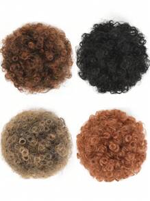 1pc Afro Puff Drawstring Ponytail Extension For Children/Women Short Small Synthetic Afro Puff Ponytail Clip On Kinky Drawstring Curly Ponytail Bun Essential For Daily Wear/Halloween/Christmas/Parties - 彩色 - 查看 2