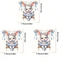 1 件/2 件/3 件优雅公主裙兔子熨烫转印补丁，摇摆蝴蝶结设计，混合颜色乙烯基热压贴纸，适用于 T 恤、口罩、牛仔裤、背包 - DIY 升华贴花，1 件装 - 彩色 - 查看 4