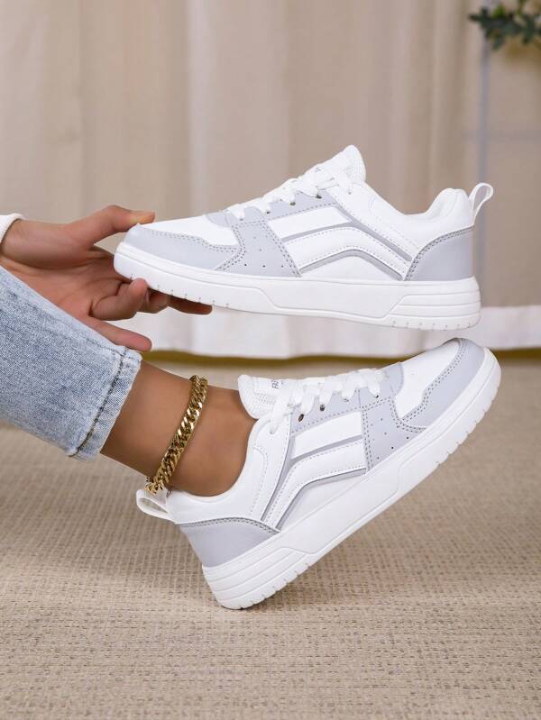 Sneakers casual da donna, con laccetti, suola morbida piatta, scarpe basse, punta tonda, versatili per skateboard, scarpe da studente, con suola bianca. Scarpe casual semplici da donna, comode e leggere, sportive, scarpe versatili adatte per uso quotidiano e viaggi all'aperto