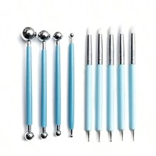 9pcs Ceramic Sculpture Clay Modeling Tool Set - Round Rods, Texture Stamps, Dual-Ended Silicone Dotting Pen, DIY Clay Sculpting Carving Knives