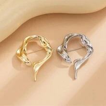 1pc Creative Japanese-Style Minimalist Geometric Round Ring Brooch, Asymmetrical Lava Liquid Flower Pin