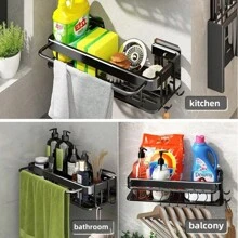 1 pieza/2 paquetes de Estante de ducha de metal pulido con acabado antioxidante, organizador de baño de doble capa montado en la pared para champú y acondicionador, estante de almacenamiento sin taladrar