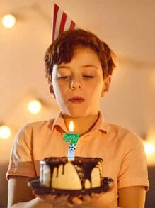 1pc Sparkling Sequin Football Shaped Birthday Candle With Holder, Sports Theme Party Decorations