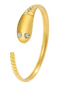 1pc Minimalist Stainless Steel Snake Head Rhinestone Bracelet, Suitable For Men And Women, Daily Wear