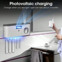 Intelligent UV Toothbrush Sanitizer Holder And 5 Slots Toothbrush Holders, Toothbrush Holder Wall Mounted With Toothpaste Dispenser, USB/Solar Rechargeable Toothbrush Sterilizer, Bathroom Toothbrush Sanitizer, Without Drilling Home Bathroom Decor Fall Decor Back To School - 白色 - 查看 10