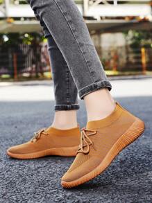 Women's Sports Shoes, Spring/Summer New Running Shoes, Cushioning Shoes, Soft Bottom Knit Mesh Casual Shoes, Breathable Running Shoes - Brown - View 9