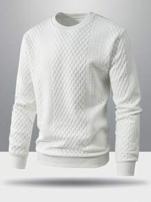 Men's Autumn Embossed Print Crew Neck Sweatshirt, Long Sleeve Top - White - View 1