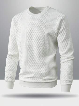 Sweat-shirt-shirt col rond à imprimé gaufré pour hommes, Top à manches longues