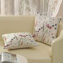 2 件装春季亚麻枕套，水彩蓝绿野花装饰农舍风格枕套，季节性家居沙发装饰，单面印花，不含枕芯（16 英寸 x 16 英寸，18 英寸 x 18 英寸，20 英寸 x 20 英寸） - 藍色綠色 - 查看 10