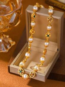 1 件复古高档串珠项链，镀金金属 18K 金，奢华典雅，适合作为节日、生日、情人节礼物、妈妈、母亲、母亲节、礼物 - 彩色 - 查看 2