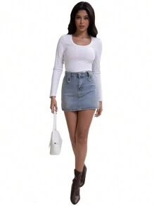 HIGHFINE Casual Women's Long-Sleeved Shirt Knitted Fitted Stretch Crewneck Basic Solid Color Tunic Tunic - White - View 5