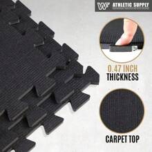 Foam Floor Tiles With Black Carpet Top, 24 Inch X 24 Inch Carpet Surface Puzzle Mats, Interlocking Foam Carpet Texture Mats