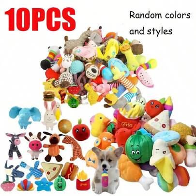 4/10 món đồ chơi nhồi bông hình hoạt hình có tiếng kêu, màu sắc và kiểu dáng ngẫu nhiên, dành cho chó con đang mọc răng, chó giống nhỏ và vừa để gặm, chơi và giải tỏa sự nhàm chán.