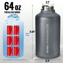 OneTigris Tactical Half Gallon Water Bottle With Straw - 64 Oz Vacuum Insulated Stainless Steel Water Jug, Leakproof Sport Bottle With 3 Lids, Paracord Handle & MOLLE Water Pouch For Outdoor - 灰色 - 查看 2