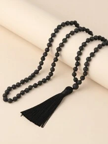 1 件波西米亚珠饰流苏吊坠长项链打结 108 颗念珠 6 毫米熔岩项链冥想瑜伽祈祷珠宝女士度假 - 黑色 - 查看 5