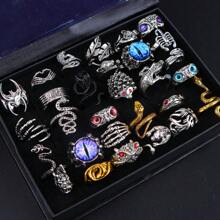 10/20pcs/Pack Retro Punk Style Owl & Snake Rings, Fashion Animal Shape Finger Rings, Jewelry Gift For Party & Holiday