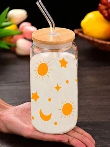 1 Pc Coffee Glass Cup With Bamboo Lid And Straw - Gift For Her Birthday, Mother's Day Gift, Bridesmaid Gift Ideas, Reusable, Can-Shaped Tumbler For Iced Coffee, Juice, Milk - Perfect Birthday Or Holiday Gift,Thanksgiving, Graduation Gifts,Perfect For Home, Office, And Restaurant Use,Perfect Gift For Women, Mom, Grandma On Valentine's, Christmas, Mother's Day & More