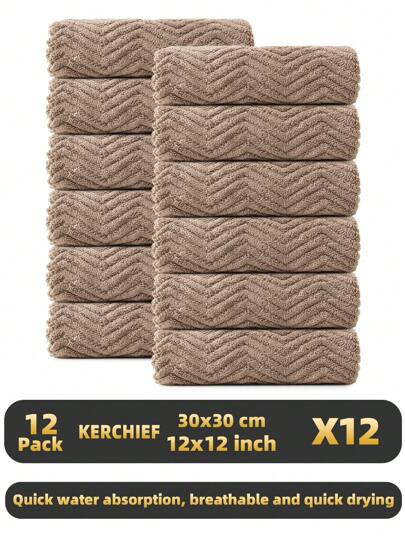Set de 12 pañuelos de felpa coral con estampado, suaves y cómodos, absorbentes y de secado rápido, adecuados para limpieza facial, limpiar mesas, manos y otras ocasiones, 30*30cm/11.81*11.81 pulgadas
