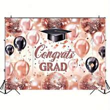 1 Rose Gold Graduation Congratulatory Polyester Background, Graduation Party Photo Background, No Need For Electricity, Suitable For Photo Booth And Birthday Decoration