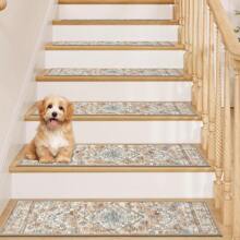 Pauwer Carpet Stair Treads For Wooden Steps Indoor 15 Pack 8" X 30" Peel And Stick Stair Treads Non Slip Staircase Step Treads Reusable Stair Runner Rugs For Dogs, Elders - 奶油棕褐色 - 查看 5