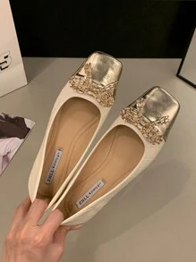 Zihuanlinglong 法式软底软皮乐福鞋，宽大加大码女鞋 - 杏色 - 查看 3