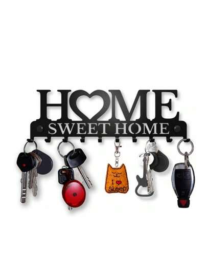 1 Pc Black Key Holder Wall Mounted Storage Rack, Metal Art Decorative Hook For Coats, Hats, Entrance Hallway,Family Gift,Wall Decors